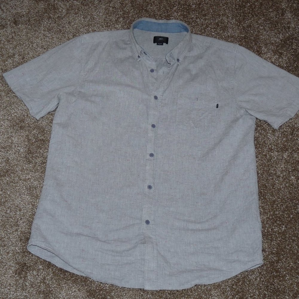Obey Gray L Large Mens Button Down Front Shirt